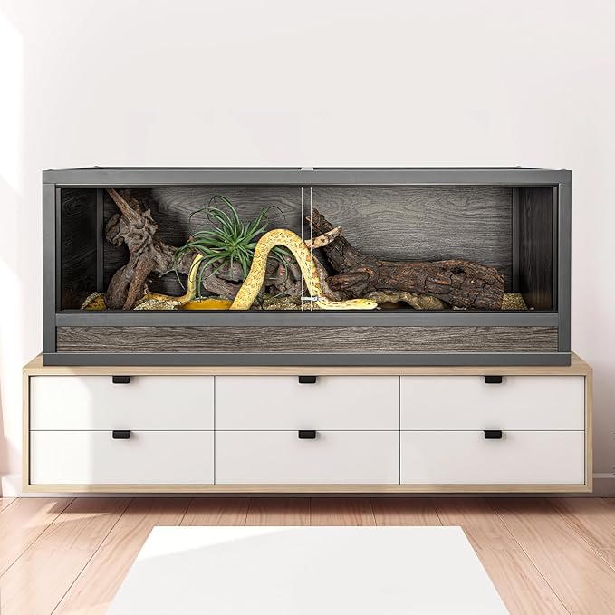 68 Gallon Bearded Dragon Reptile Enclosure, 48x18x18 inch Reptile Tank for Ball Python Snake Gecko, Light Weight Wooden Terrarium with Sliding Door & Top Screen Ventilation