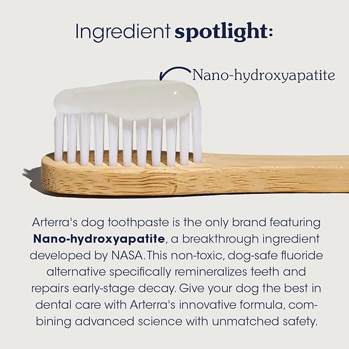 Remineralizing Dog Toothpaste – Vet-Grade, with Nano-Hydroxyapatite, Reverses Early-Stage Decay, Cleans Teeth, Reduces Tartar, Freshens Breath by Arterra Pet Science, Plant-Based, Natural Flavor, 4oz