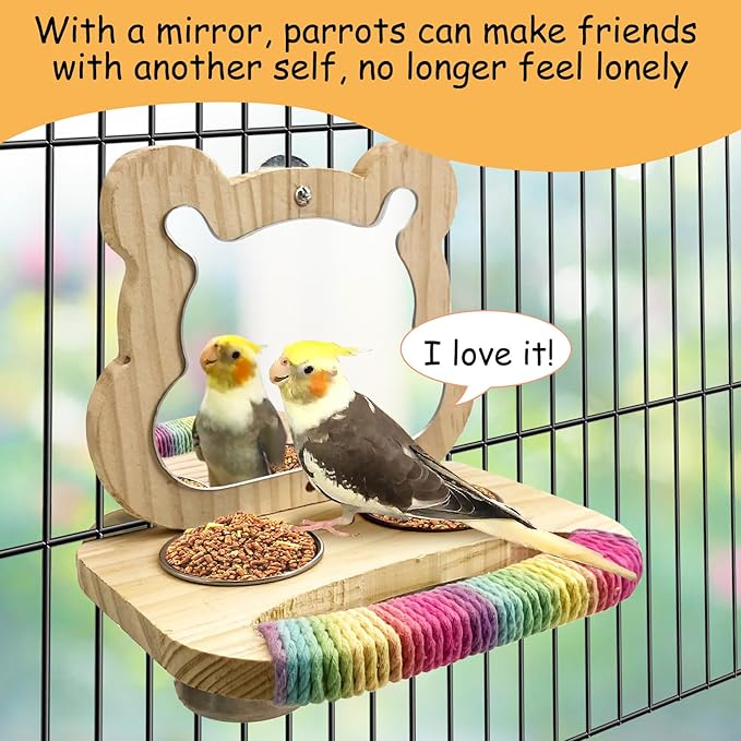 Tfwadmx Bird Parrot Wooden Feeding Cups Small Bird Feeding Dish Cups Stainless Steel Birds Bowls Food Water Bowls with Food Holder for Finches Cockatiel Lovebirds