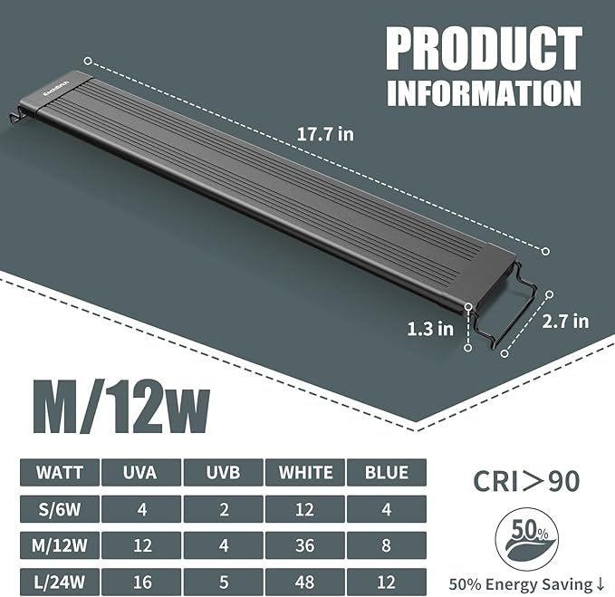 18-Inch LED UVA UVB Light for Reptiles with Controller, Full Spectrum UVA & UVB Reptile Light with Auto 24-Hour Cycle Timer & 10 Dimmable for Bearded Dragons, Turtles, Frogs, Snakes, Plants