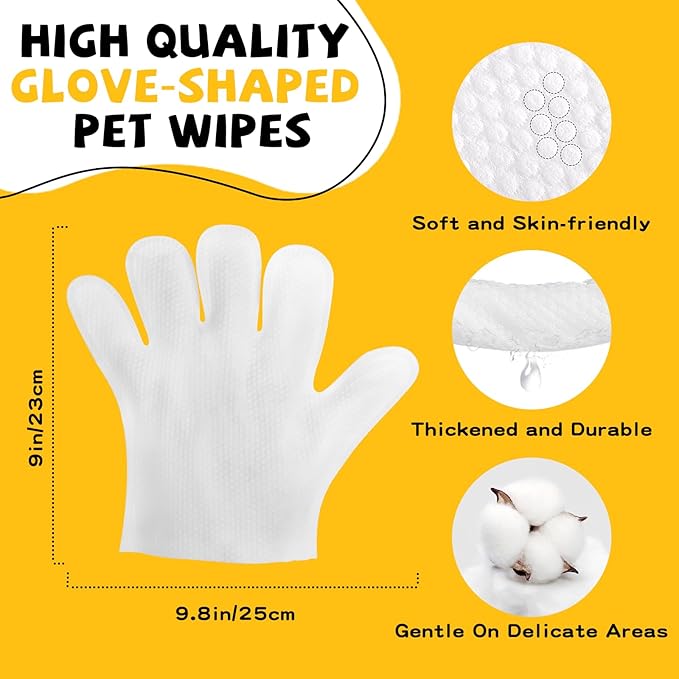 Pet Glove Wipes for Dogs Cats Disposable Dog Wipes Cleaning Deodorizing for Fur Paws and Butt Rinse Free Shampoo Mittens Cat Grooming Bath Wipes 20PCS