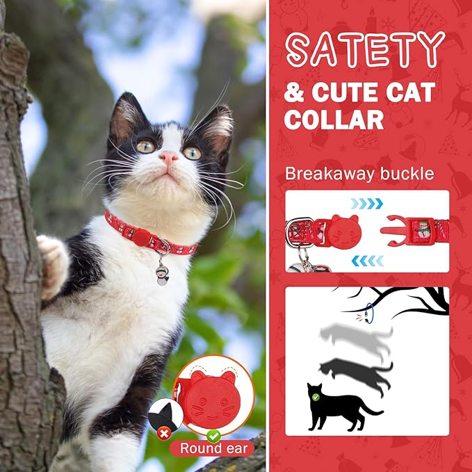 SCENEREAL Christmas Cat Collar Breakaway with Bell and Bowtie, 3 Pack Adjustable Cute Kitten Collars with Snowman, Gingerbread Man, Xmas Tree Pattern,Pet Collars for Girl Boy