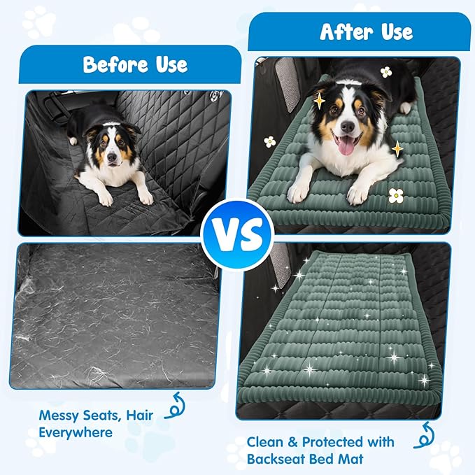 Backseat Pet Bed Mat, Plaid Dog Bed for Car Back Seat, Flannel Dog Covers for Loveseats, Non-Slip Travel Pet Mat, Custom Fit for Backseat Extenders and Seat Covers, 54"x24.8", Blue Grey
