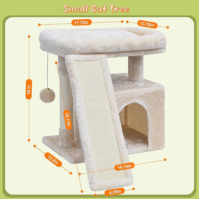 Small Cat Tree for Indoor Cats, Cat Tower with Scratching Post, Perch and Cozy Condo for Kittens and Adult Pets(Beige)