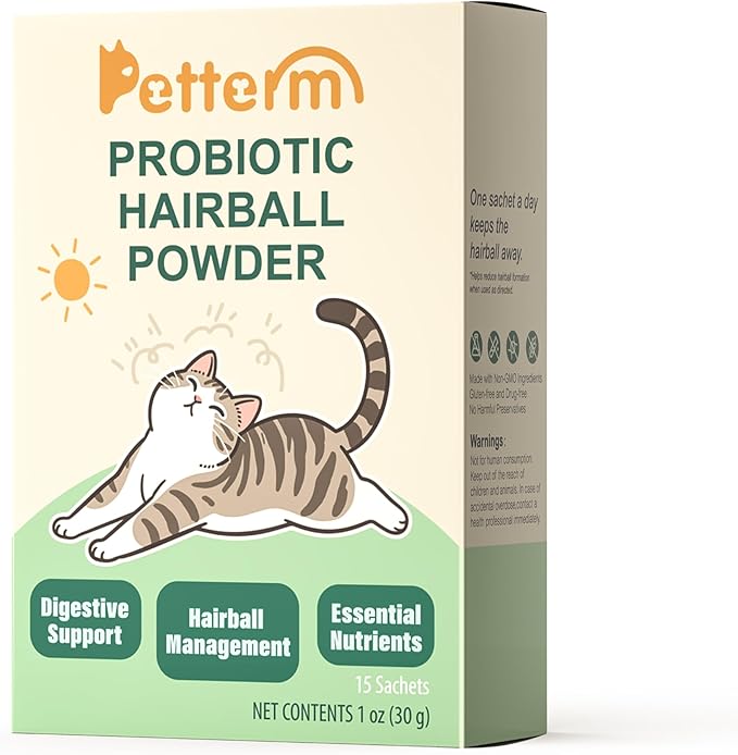 Hairball Remedy Treats Cat Furball Treatment Powder for Cats Natural Hairball Control Supplement with Slippery Elm Marshmallow Root Psyllium Husk 6 Billion Probiotics Digestive Support