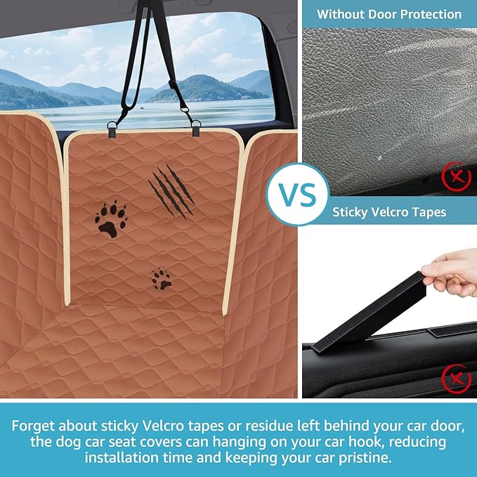 Lassie Dog Car Seat Covers for Back Seat, Waterproof Dog Car Hammock with Mesh Window Durable Scratch Proof Nonslip Pet Car Seat Covers Universal Fit Protector for Cars, Trucks & SUVs
