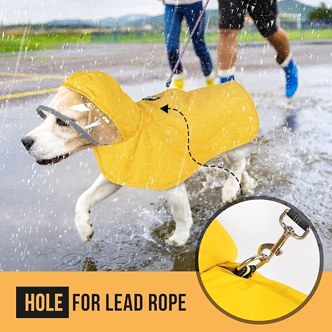 Lukovee Dog Raincoat, Adjustable Dog Rain Jacket with Clear Hooded Double Layer for Large Medium Small Dogs Puppies, Waterproof Rain Coat Poncho with Reflective Storage Pocket & Rim (Yellow, XXL)