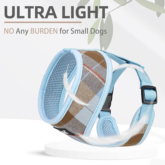 PUPTECK Soft Mesh Dog Harness and Leash Set Pet Puppy Cat Comfort Padded Vest No Pull Harnesses, Blue&Brown, XS