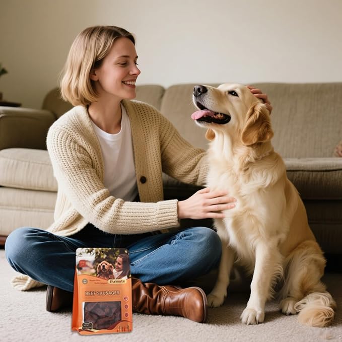 Soft Beef Sausage Dog Treats, Slow Roasted Beef Jerky for Dogs High Protein Low Fat, Grain-Free Gluten-Free Training Rewards Treats for Small Medium Large Dogs,10.58 oz