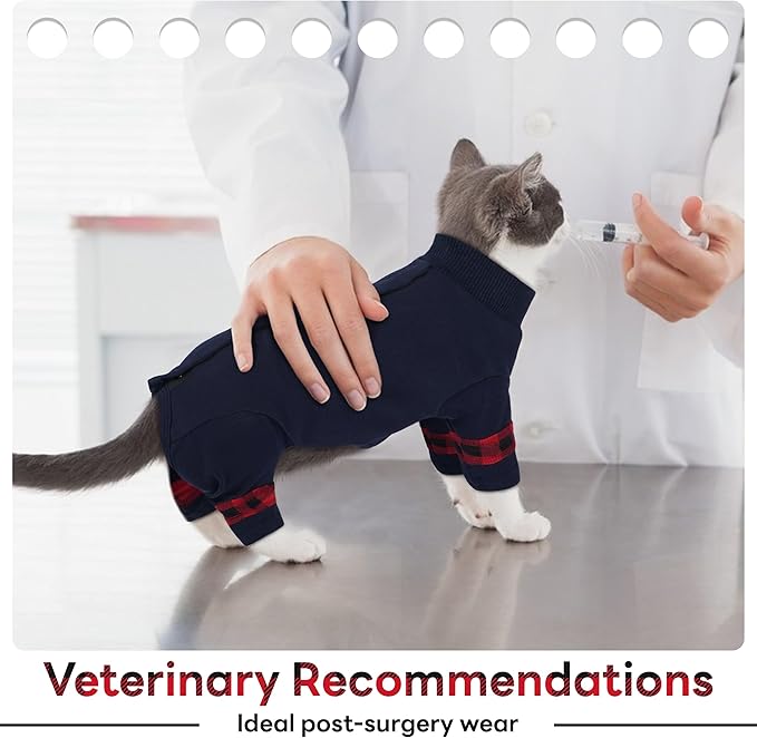 PUMYPOREITY Fur Control Cat Pajamas, Versatile Shirt for All-Day Wear, Soft Stretchy Sweater with Back Snap for Easy Wear, Cat Onsie Prevents Licking Wounds, 2XL, Blue
