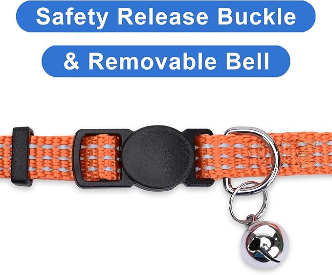Pawtitas Reflective Cat Collar with Safety Buckle and Removable Bell Cat Collar Kitten Collar Orange Cat Collar One Size