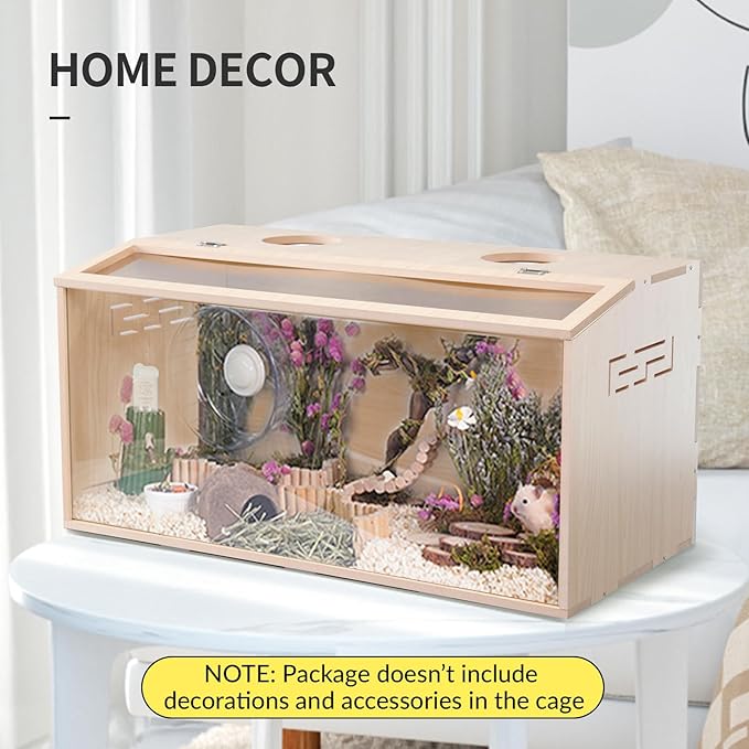 23.6 inch Wooden Hamster Cage, Large Habitat, Openable Top, Transparent Acrylic for Interior View, Ventilated, Easy to Clean, for Syrian Hamster, Dwarf Hamster, Gerbil, Other Small Pet Animals