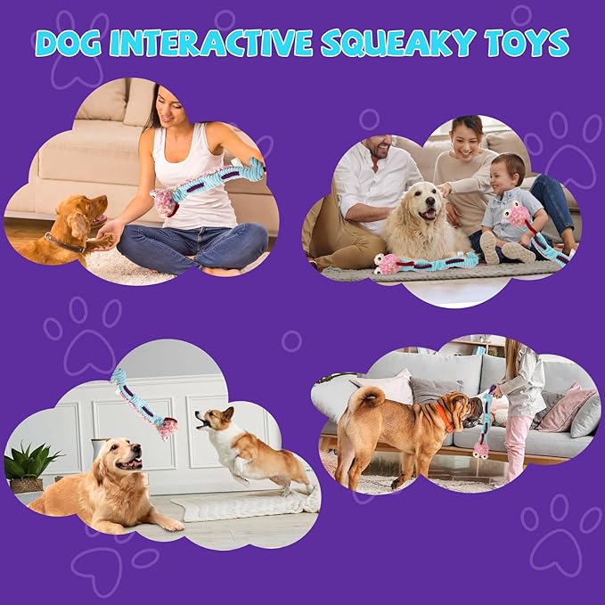 Crinkle Dog Toys Squeaky Plush No Stuffing Cute Puppy Stuffless Tough Rop Pull Toy, Fun Dog Stuffed Animals Durable Chew Set for Small Medium Large Pup (Large, Snake)