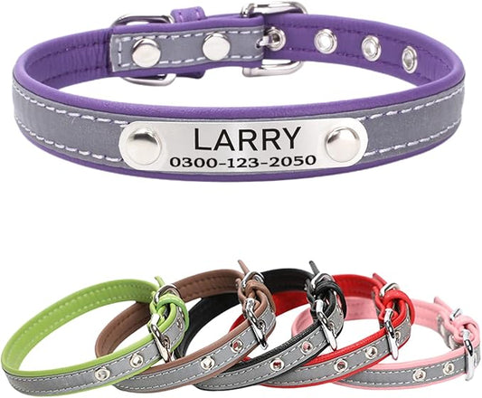 Yonsbox Custom Personalized Reflective Cat Dog Collar with Name Plate Engraved Cute Purple Collars for Male Female Boy Girl Cat Kitten Small Dog Puppy