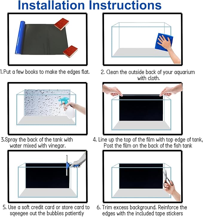 ELEBOX Aquarium Background Blue Black Fish Tank Background Picture 2 Sides Fish Backdrop for Aquarium Wallpaper 16"x 40"