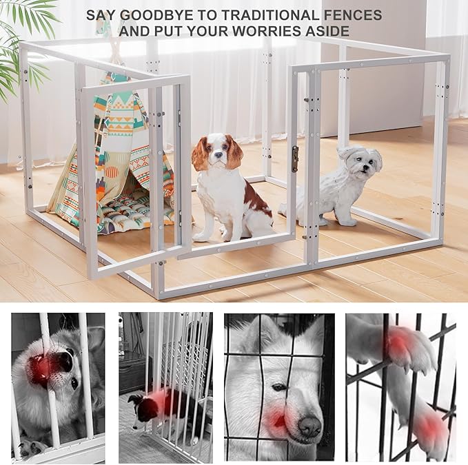Clear Acrylic Dog Play Pen Indoor - 39 Inch 8-Panel Pet Enclosure for Small Dogs & Cats, Outdoor Use with Door, Easy Assemble & Cleaning