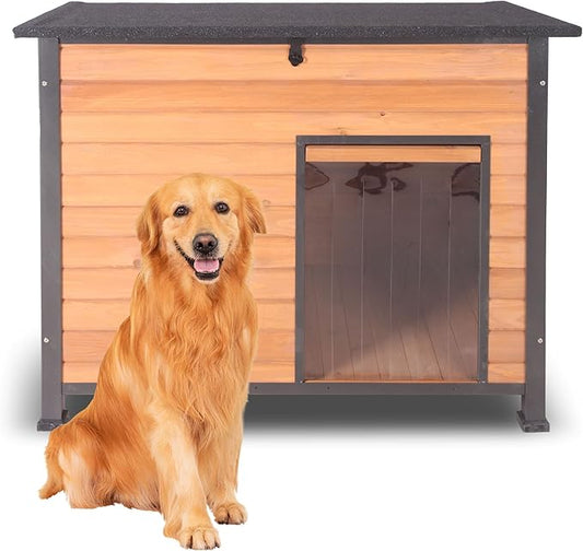 Dog House Outdoor with Prevent Chewing Iron Frame, Cat Houses Removable Floor and Open Roof for Dogs,Cats,Rabbits Animals