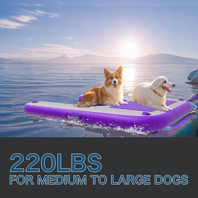 ALIFUN Inflatable Dog Pool Ramp Safety Floating Dock Dog Water Raft for Pool Lake Boat Non-Slip Floating Ladder for Pets Up to 220 LBs Purple 140CM Length