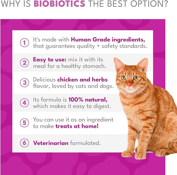 Biobiotics Digestive Support Supplement for Cats & Dogs - Chicken & Herb Flavor - 30 Sachets for Digestive Wellness