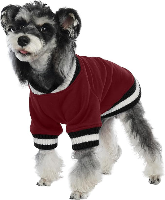 FUAMEY Dog Pullover Sweatshirt,Dog Winter Sweaters Warm Dog Clothes Dog Vest Thick Puppy Pullover Soft Pet Fleece Sweater Cute Doggie Boy Girl Outfit for Small Medium Dogs Wine-red S