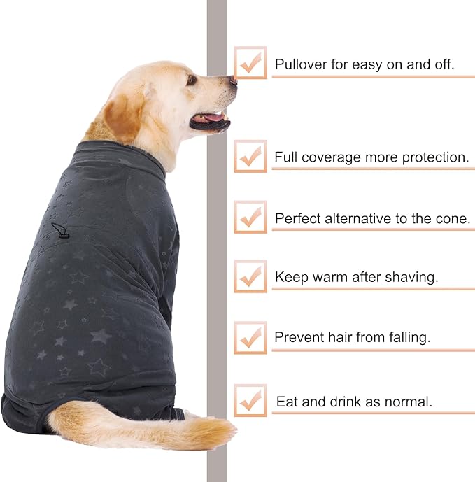 Dog Coats Autumn Winter Jumpsuit for Large Medium Dogs, Warmer Recovery Suit Polar Fleece Dog Bodysuit Lightweight Pajamas Pullover Stretchy Onesie Four-Legged Cold Weather Clothes(3XL, Grey)