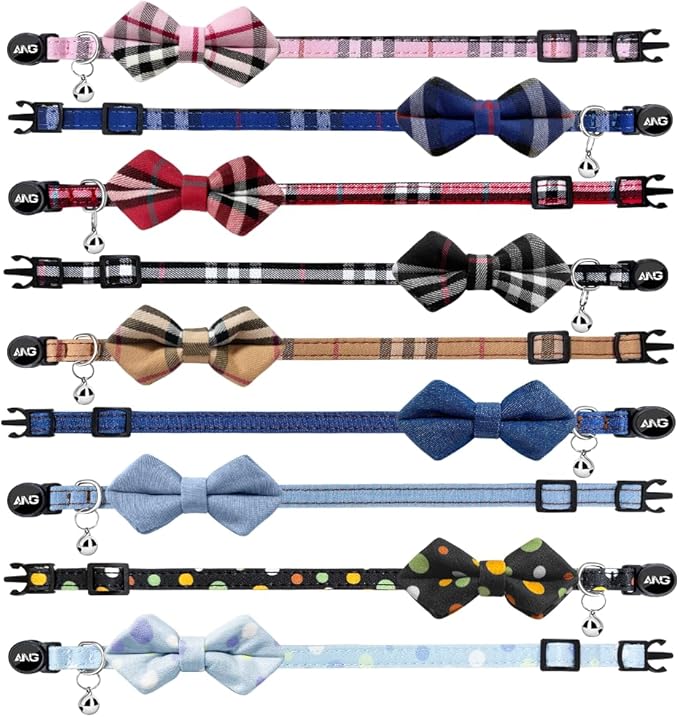 Personalized Breakaway Cat Collars - ID Tag, Bell, Bowtie - Safety Quick-Release, Customized for Girls & Boys Cats (British Tartan-Pink)