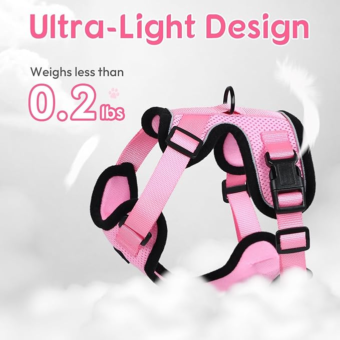 Dooradar Cat Harness and Leash Set, Escape Proof Safe Adjustable Kitten Vest Harnesses for Walking, Easy Control Soft Breathable Mesh Jacket with Reflective Strips for Cats, Pink, S
