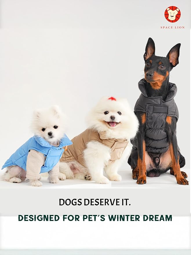 SPACE LION Puffer Jacket, Down Winter Coat, Durable Outdoor Coat for Cold and Windy Conditions, Waterproof, Windproof, Lightweight Jacket, Adjustable Fit for Small, Medium Dogs(Black,M)