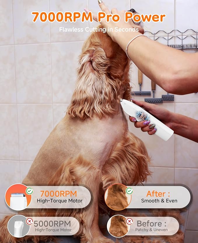 Dog Grooming Kit Quiet, 14 in 1 Dog Hair Trimmers with Paw Nail Grinder & Pet Clippers, Low Noise,Waterproof, Rechargeable, 3 Blades for Paws, Eyes, Ears, Face – Safe for Dogs & Cats