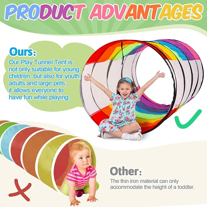 27.6 Inch Extra Large Play Tunnel for Kids Pop Up Crawl Tunnels Colorful Crawls Tube for Toddler Collapsible Tunnel Toy Gift with Breathable Mesh for Children Pet Indoor Outdoor(1 Pcs)
