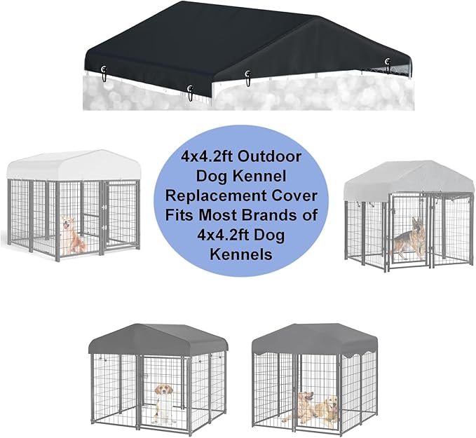Outdoor Dog Kennel Cover 4.2 ft x 4.2 ft Made of 600D Waterproof Oxford Fabric - Black Replacement(Sold only Kennel Cover Without Frame)