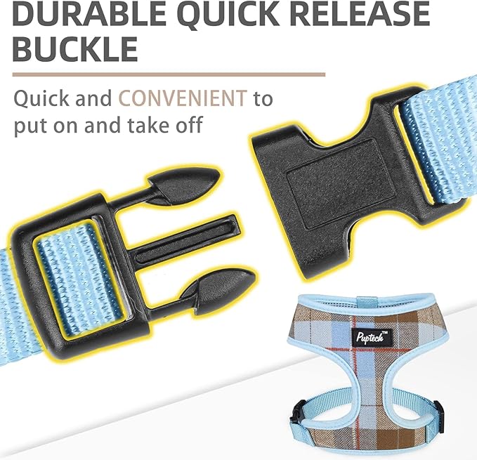 PUPTECK Soft Mesh Dog Harness and Leash Set Pet Puppy Cat Comfort Padded Vest No Pull Harnesses, Blue&Brown, XS