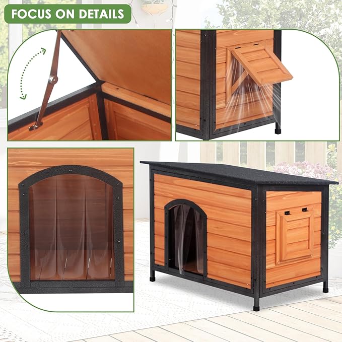 Outdoor Dog House Weatherproof with Door Dog Kennel Chew-Proof Metal Frame Removable Roof/Floor for Easy Cleaning