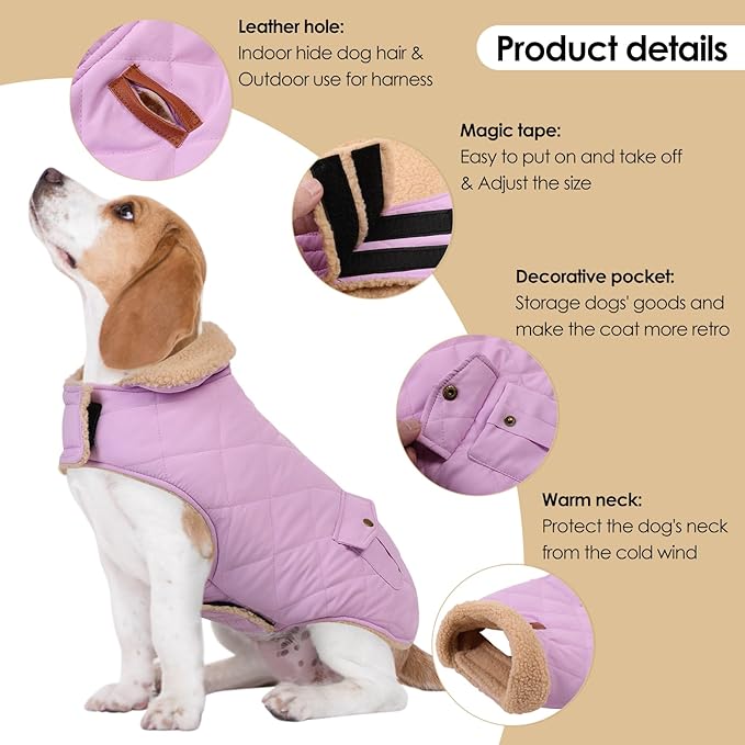 Dog Winter Coat for Small Dogs, Puppy Solid Jacket, Pet Warm Coat for Cold Weather, Windproof Pets Thickened Outfits Garments Indoor Outdoor, Lilac XS