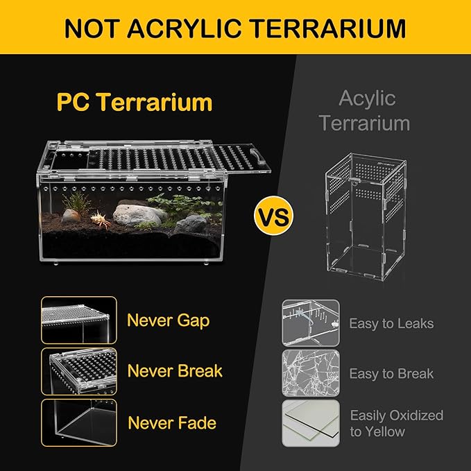 Reptile PC Terrarium,Spider Tank Starter Kit,Leopard Gecko Container,Tarantula Cage,Hermit Crab Habitat,Lizard Enclosure,Insect Housing,Jumping Spider Enclosure,Small Bearded Dragon Vivarium