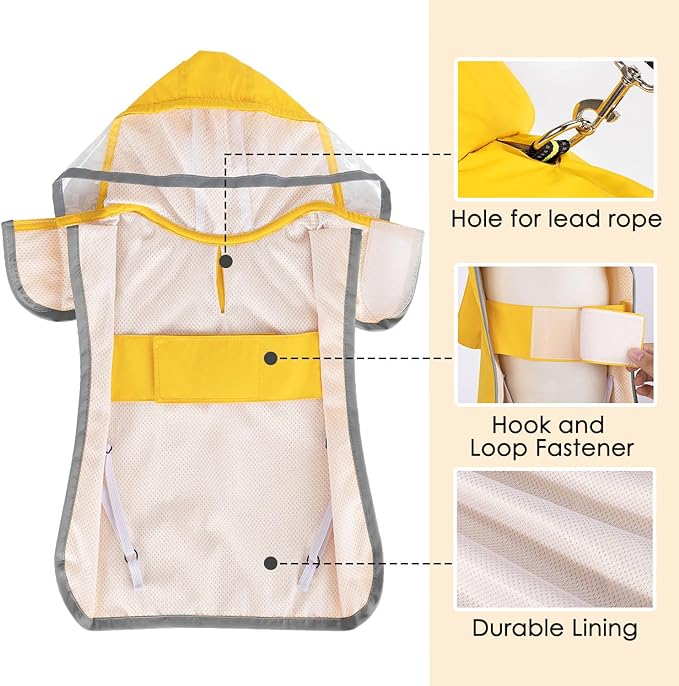 Lukovee Dog Raincoat, Adjustable Dog Rain Jacket with Clear Hooded Double Layer for Large Medium Small Dogs Puppies, Waterproof Rain Coat Poncho with Reflective Storage Pocket & Rim (Yellow,M)
