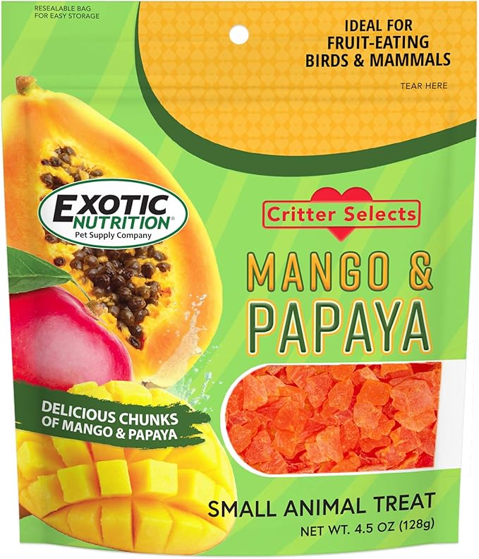 Mango & Papaya Treat (4.5 oz.) - Healthy Treat for Small Animals - Sugar Gliders, Rats, Chinchillas, Ferrets, Parrots, Hamsters, Squirrels, Hedgehogs, Guinea Pigs, Rabbits & Other Small Animals