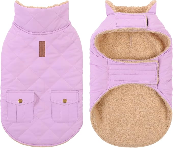 Dog Winter Coat for Small Dogs, Puppy Solid Jacket, Pet Warm Coat for Cold Weather, Windproof Pets Thickened Outfits Garments Indoor Outdoor, Lilac XS