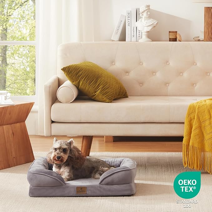 Bedfolks Orthopedic Dog Bed Extra Small, Waterproof Dog Sofa Bed for Small Dogs & Cats, Egg Foam Pet Couch Bed with Removable Washable Cover and Nonslip Bottom, Light Grey