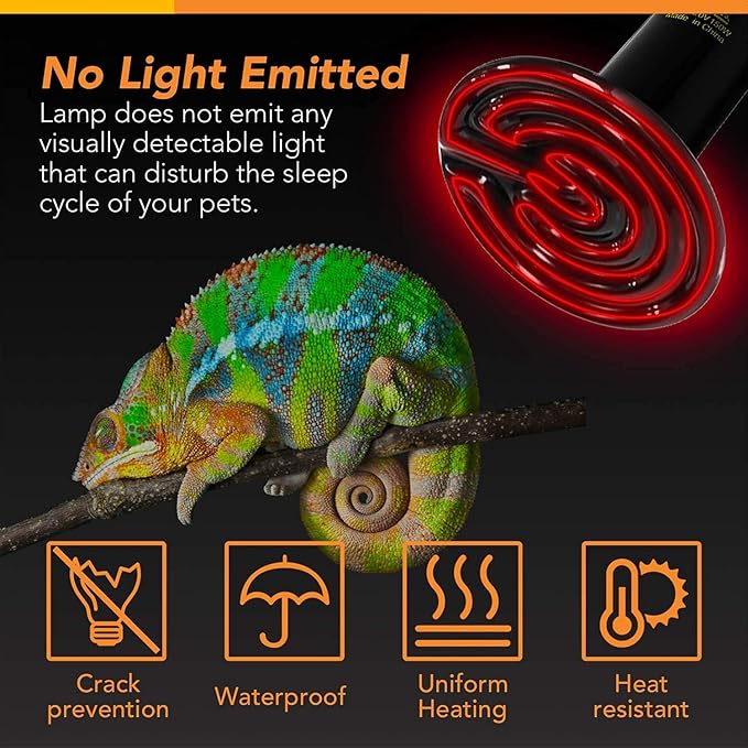 Simple Deluxe 100W 2-Pack Ceramic Heat Lamp Reptile Heat Emitter Heater Lamp Bulb No Light with Free Digital-Thermometer, for Pet Brooder Coop Chicken, Dragon Turtle Lizard Snake Aquarium Tank
