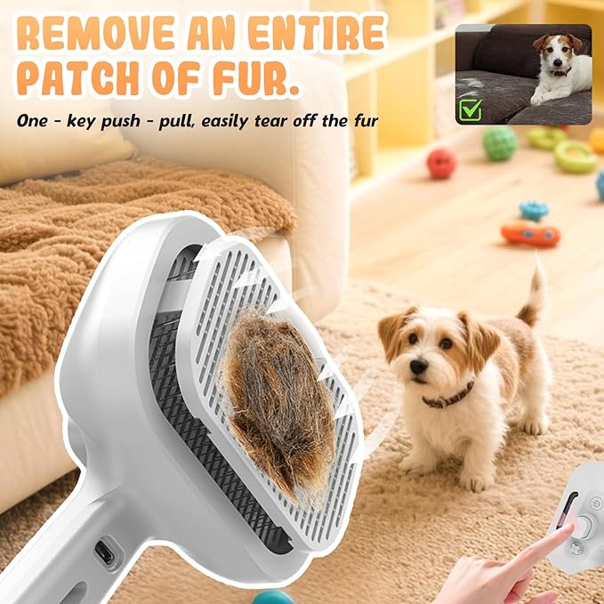Comb for Cats Dogs, Cat Steam Brush, 3-in-1 Spray Hair Removal Comb for Shedding & Grooming, Effective Pet Brush for Indoor Cats (Yellow)