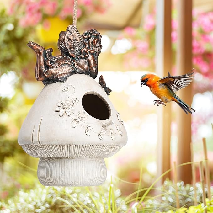 Yinns Resin Bird House, Birdhouses for Outdoors, Patio Garden Decorative for Nesting Humming Bird, Bluebird, Wren, Bird Lover Gift