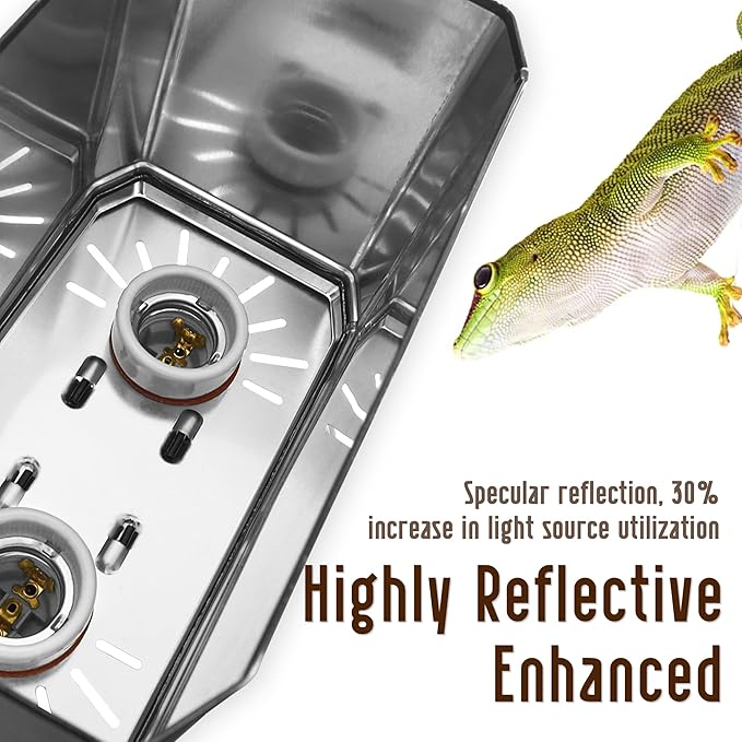 Reptile Dual Light Fixture 2 in 1 Deep Dome Lamp Hood, Reptile Heat Lighting Lamp Fixture with Individual On/Off for Reptile Glass Terrariums Suitable UVB UVA Bulb (S)