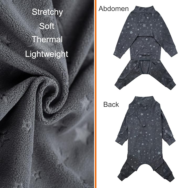 Dog Coats Autumn Winter Jumpsuit for Large Medium Dogs, Warmer Recovery Suit Polar Fleece Dog Bodysuit Lightweight Pajamas Pullover Stretchy Onesie Four-Legged Cold Weather Clothes(XL, Grey)