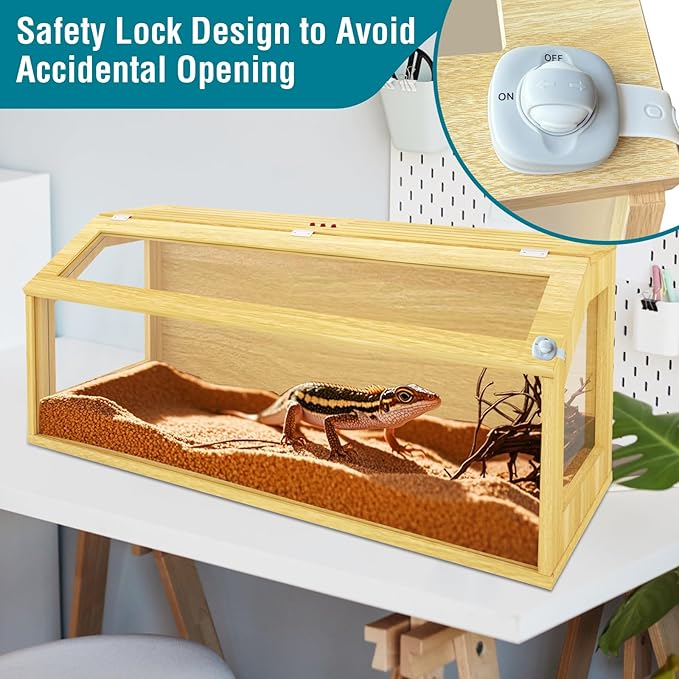 75 Gallon Reptile Tank, Wooden Bearded Dragon Terrarium Tank with Top Ventilation, Large Reptile Enclosure for Snake, Lizard, and Leopard Gecko, Includes Feeding Tongs, 48" L x 20" W x 20" H