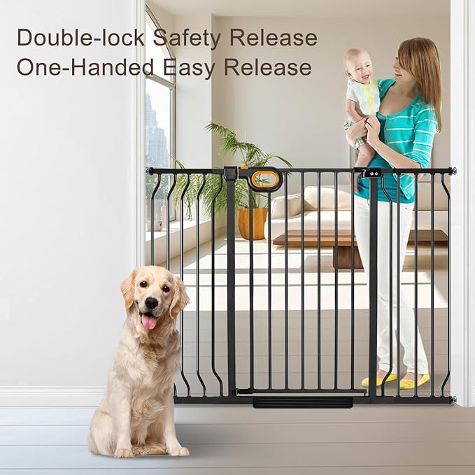 owlie Baby Gate for Stairs 29-33 Inch Wide, Indoor Small Narrow Pet Dog Gate with Door Pressure Mounting Gates for Kids,Black