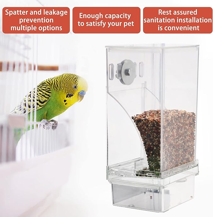 Automatic Bird Feeder, No Mess Acrylic Parrot Foraging Feeder, Transparent Bird Feeders Container Cage Accessories for Most Birds Parrot Canary Cockatoo(2 Pack)