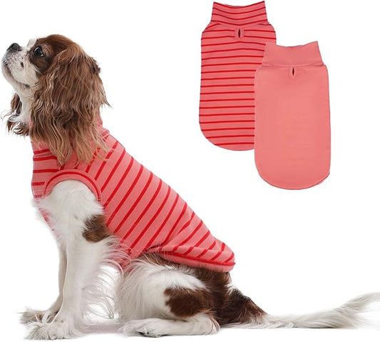 2 Pack Small Dog Sweaters, Warm Stripe Pullover Stretch Fleece Sweater, Winter Fall Pets Coats Sweatshirt, Soft Pet Fleece Vest Pajamas Turtleneck for Dogs, Dachshund, Boston Terrier, Pink S