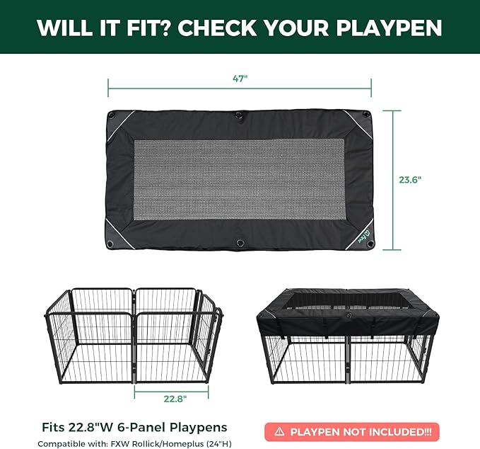 (Not Suitable for Other Brands) FXW Exclusive Mesh Top Cover, Only Fits FXW Rollick/Homeplus 22.8" W x 24" H 6-Panel Playpen (Playpen not Included), Rectangle│Patent Pending