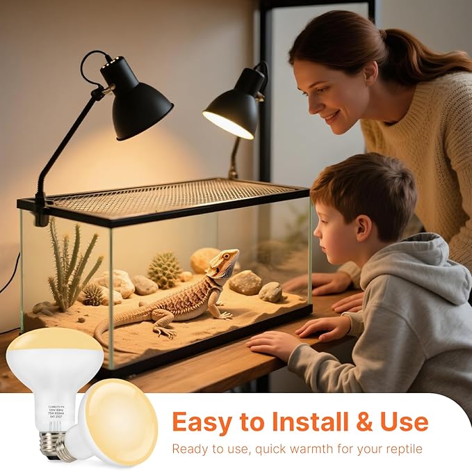 ALAMPEVER 2 Pack Reptile Heat Bulb, 75W Basking Light for Bearded Dragon, E26 Base, Durable Basking Bulb for Amphibian, Lizard, Tortoise, Gecko